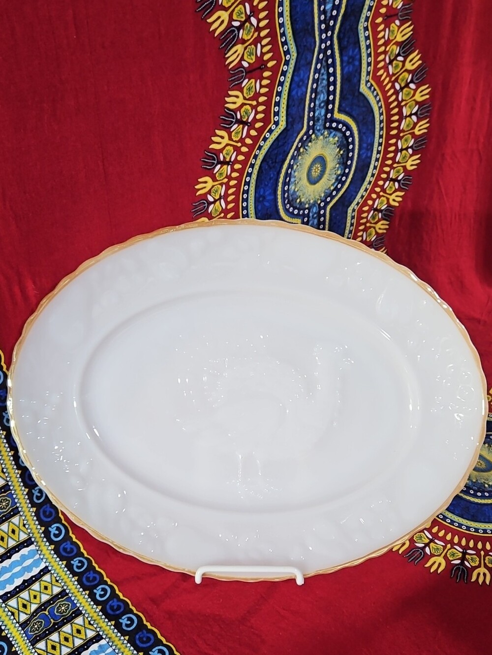 VTG Anchor Hocking Milk Glass Peach Lusterware Embossed Turkey Serving Platter